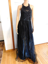 New Black Sequin Top Formal Party Polyester Sleeveless Halter Backless Dress M
