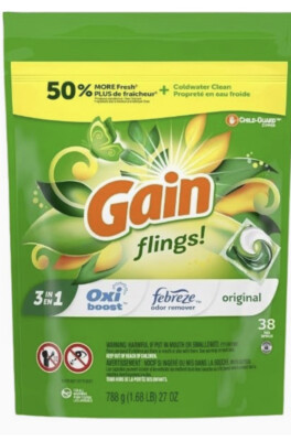 Gain Fling! Liquid Laundy Detergent Pacs, 1 Bag Value Pack (38 Count)