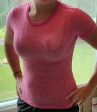 Junk Food Clothing Brand Women's Juniors Pink & Sheer Striped T-Shirt size M