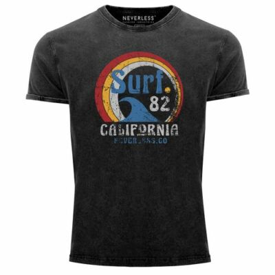 Herren Vintage Shirt Surf Logo California USA Welle Surfing Style Aufdruck