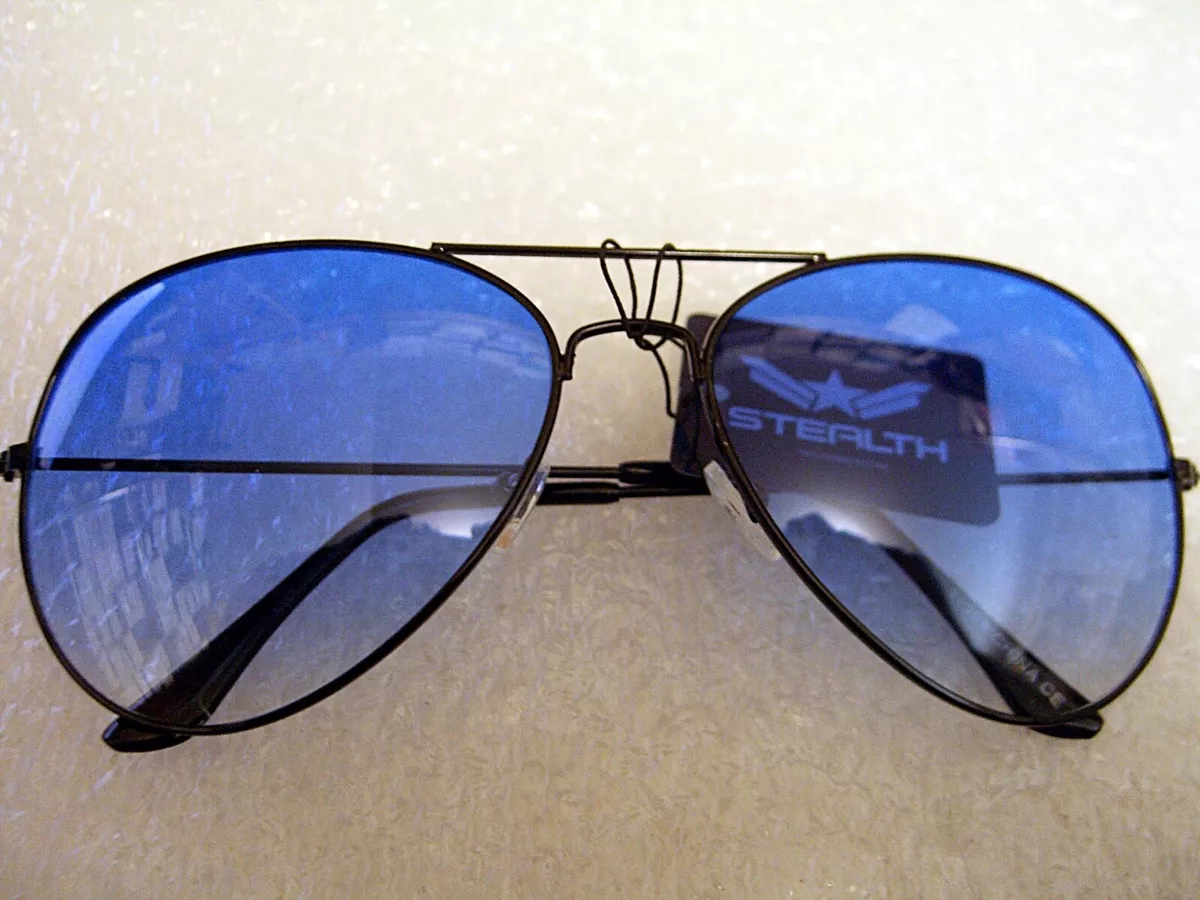 Black frame blue lens sunglasses top