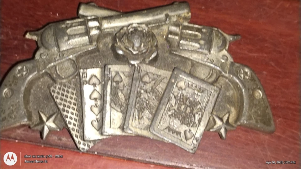 Cowboy Great American Belt Buckle Guns Roses Playing Cards Vintage 2003 #4635 - Image 2 of 4