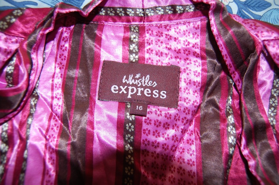 Whistles Express size 16 tie neck heavy satin blouse pink chevron