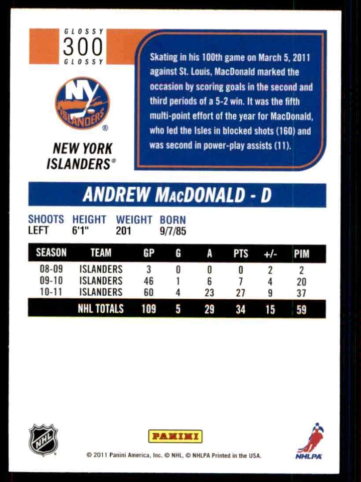 2011-12 Score Andrew MacDonald #300 - Image 2 of 2