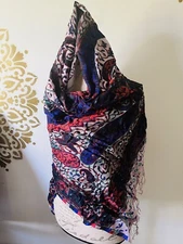 NEW Scarf Womens STOLE long Wrap Fringe Shawl Indian BLUE Reversible scarves US