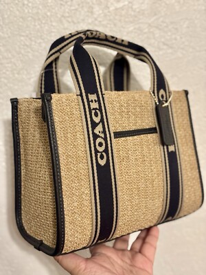 NWT COACH Smith Tote Bag 24 CAL89 Toast Black Crossbody Straw