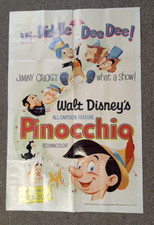 DISNEY PINOCCHIO ORIGINAL VINTAGE MOVIE POSTER R1971 26x39
