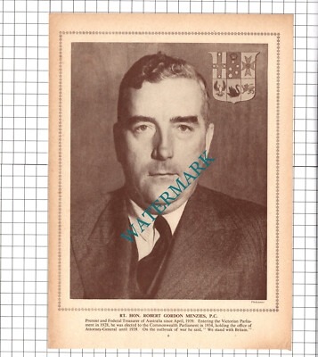 Rt Hon Robert Gordon Menzies / Rt Hon William Lyon Mackenzie King -1940 Clipping