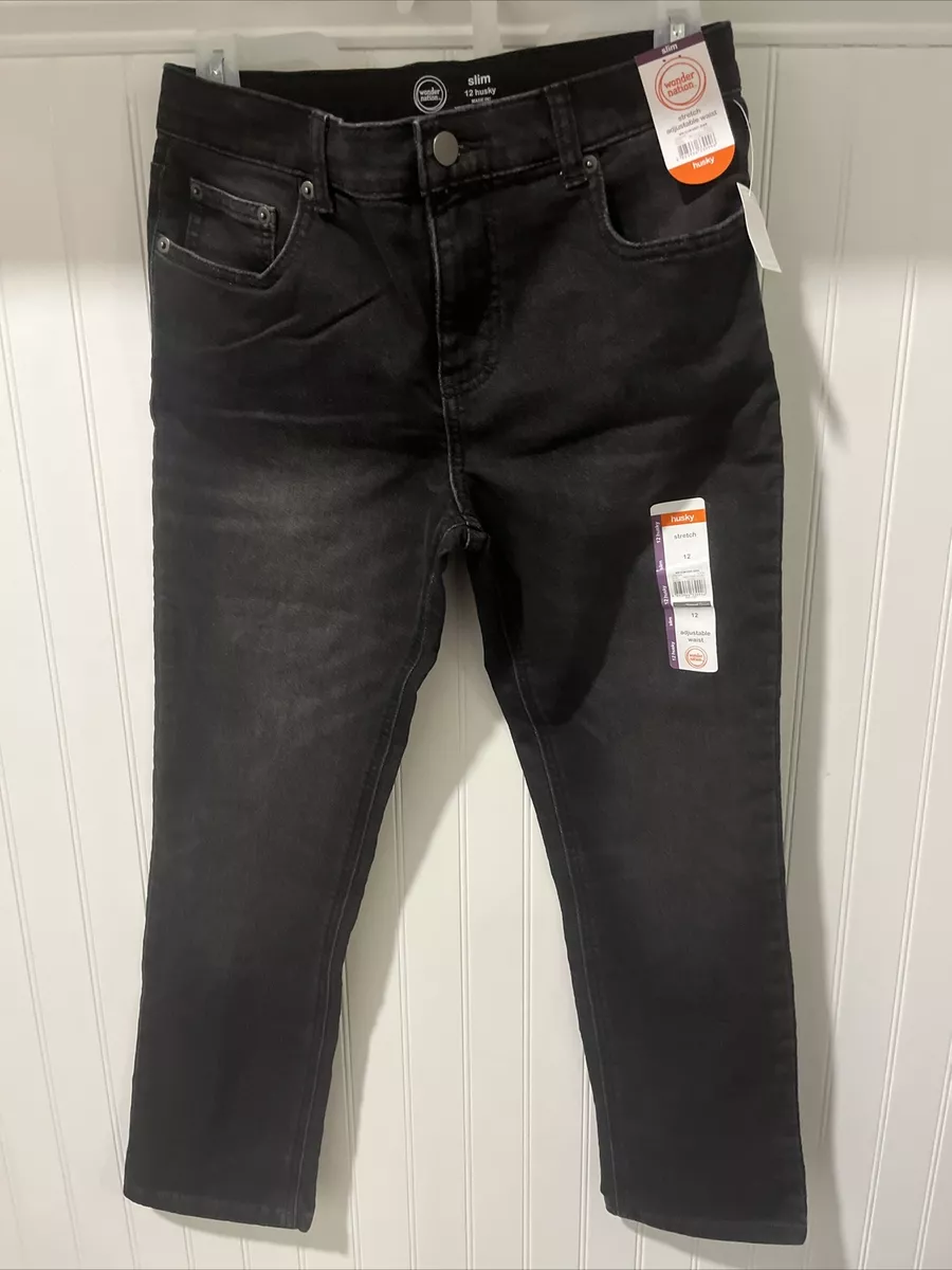 Wonder Nation Boy's Size 12 Husky Dark Wash Black SLIM Jeans Adjustable  Waist