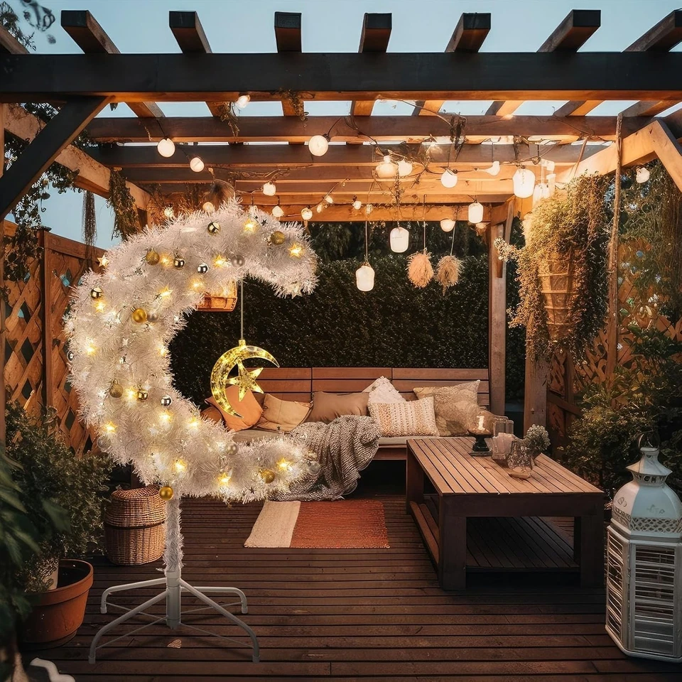 Eid Decoración Exterior 3 pies/6 pies Iluminado Ramadán Mubarak Media Luna Árbol con Estrella Foto 4 de 4