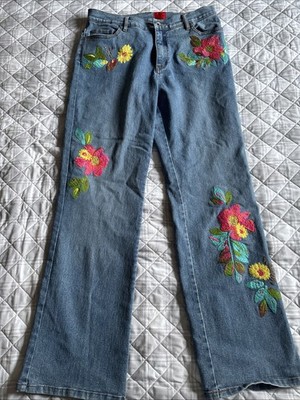 Vtg Very Vera Jeans Flower Floral Design Light Wash Size 8P