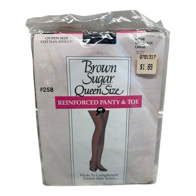 Vtg Brown Sugar Pantyhose Queen Size L'Eggs Reinforced Panty & Toe Off Black L 