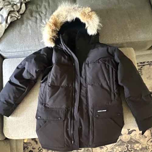 Canada Goose Men's Black Hooded Down Parka Jacket w/ Fur Trim, Size M