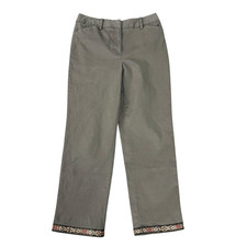 Talbots vintage cotton stretch embroidered hem chino pants size 8 taupe color