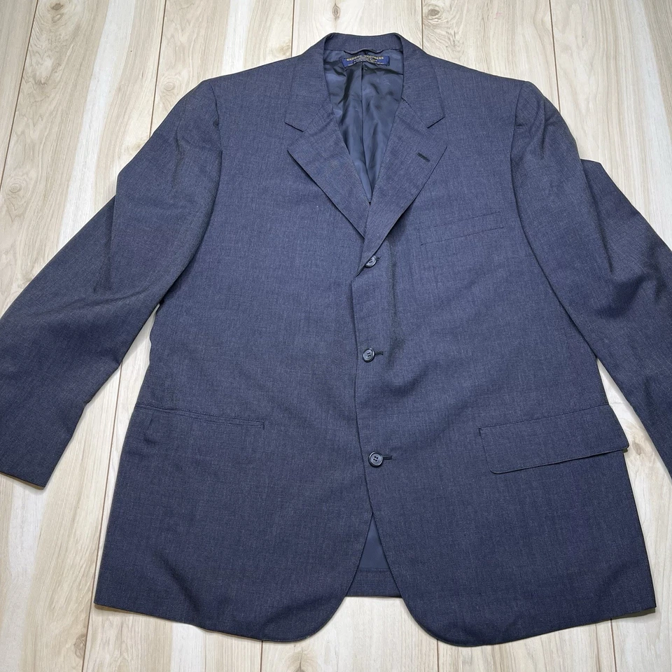 Traje Brooks Brothers Makers 100 % lana medio forrado 2 piezas azul para hombre talla 48R 40x28 Foto 3 de 4