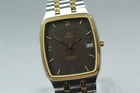 Vintage OMEGA Seamaster Cal.1430 Square Roman Black Gold Quartz Men Watch JAPAN