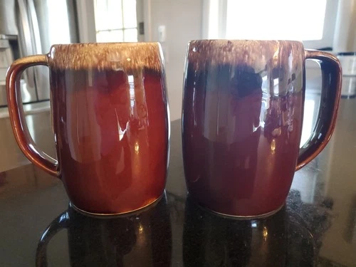 Pair Of Vintage Hull Brown Drip Glaze Coffee/Beer Mugs