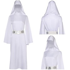 Adult Princess Leia Cosplay Costume White Dress Halloween Outfits Suit Belt Wigs