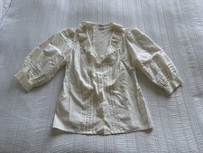Vintage 1980s Gede White Edwardian Style Broderie Cotton Blouse Fits UK 6-8 MARK