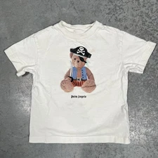 Palm Angels Pirate Bear Kids Size 6 Gray Logo T Shirt Graphic White