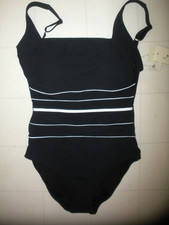 GOTTEX Black  White Stripes 1 Pc Square Neck Tank Style Swimsuit Sz 10 NWT