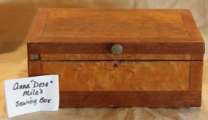 Antique Sewing Box Oak & Bird's Eye Maple w Contents - Anna Miles - Square Nails