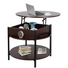 26.77" Two Tier Round Lift Top Coffee Table for Living Room, Dark Walnut