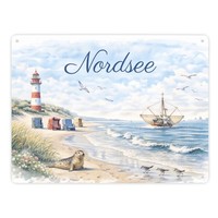 Nordsee Leuchtturm Souvenir Metallschild XXL In 28X38 Cm FüR KüStenliebhaber