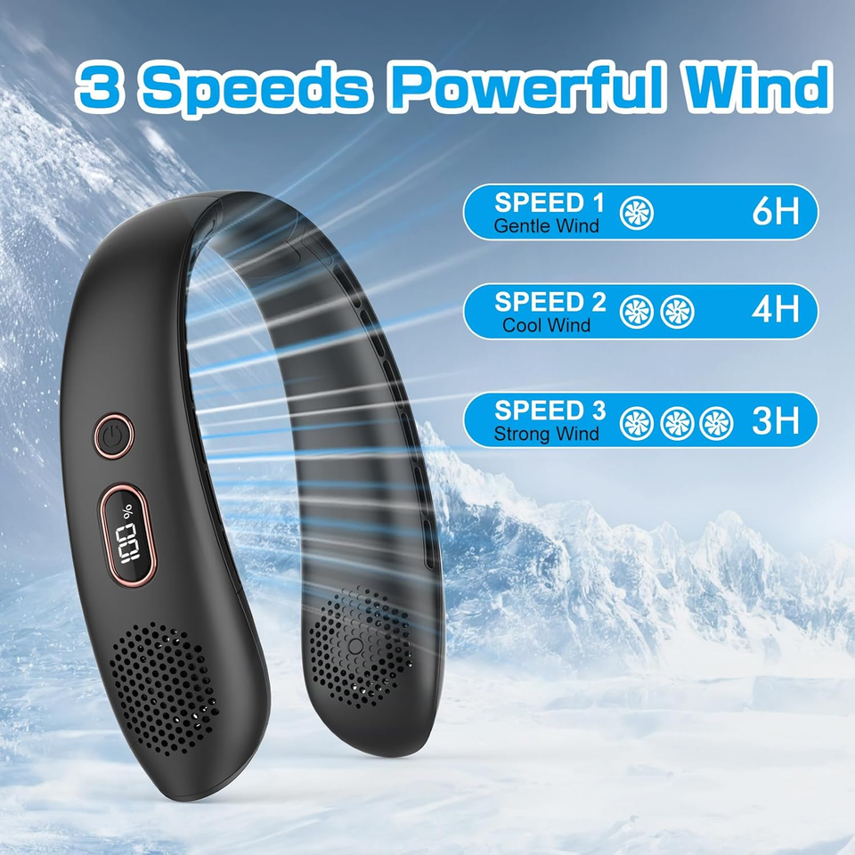 Ventilatore da Collo Portatile Silenzioso Potente, Ventilatore USB con Batteria Ricaricabile 3 Velocità 360° Regolabile, Mini Ventilatore Piccolo
