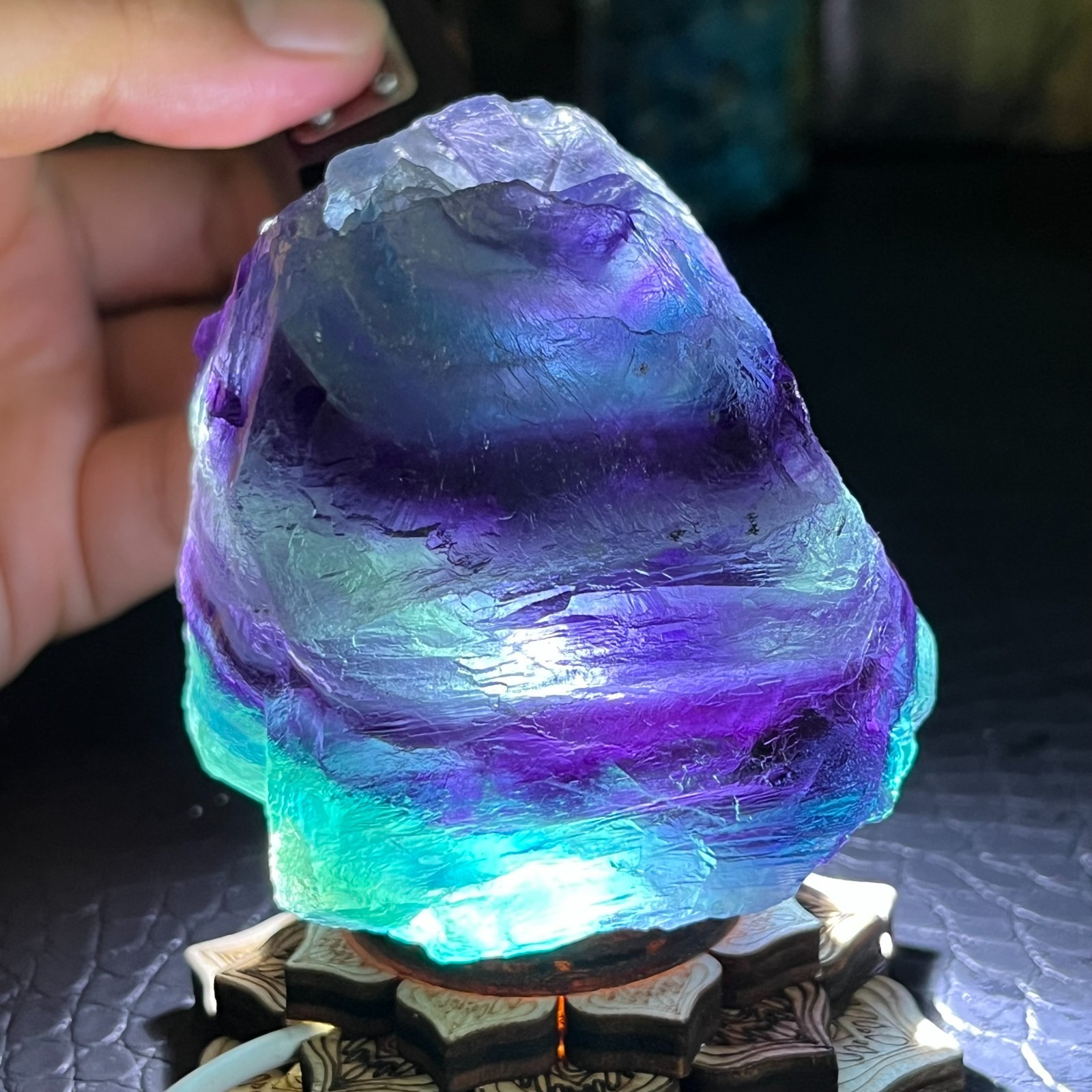375g Natural Dark Purple Green Fluorite Quartz Crystal Raw Mineral Specimen