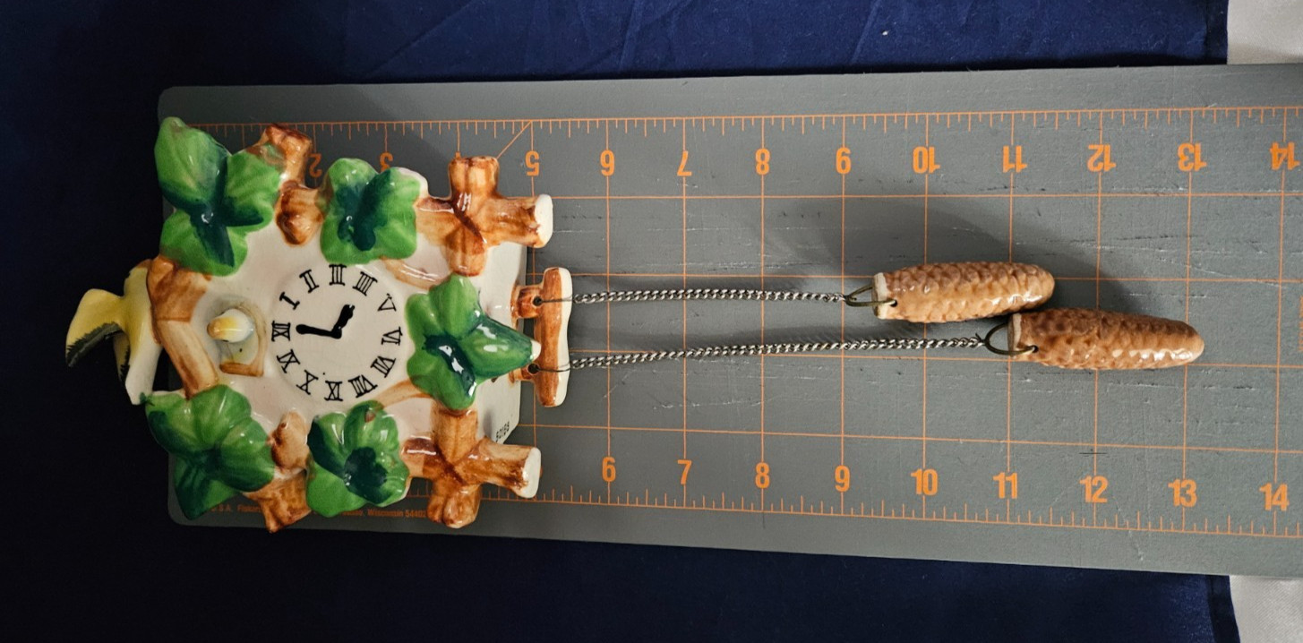 Vintage Lefton Ceramic Cuckoo Clock Hanging Wall Pocket Birds 50188 w/Sticker