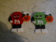 HANDMADE PLASTIC CANVAS HALLOWEEN MAGNETS SET OF 2