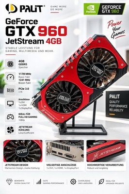 Palit GeForce GTX 960 JetStream 4GB GDDR5 Grafikkarte Nvidia DVI HDMI GPU PCIe