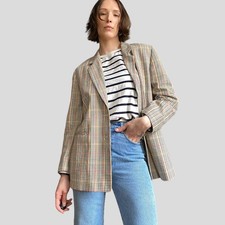 Vintage Cream Checkered Blazer Colourful Size US8/10