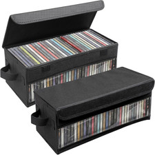 2 Pack CD Storage Box, CD Case Holder with Handles