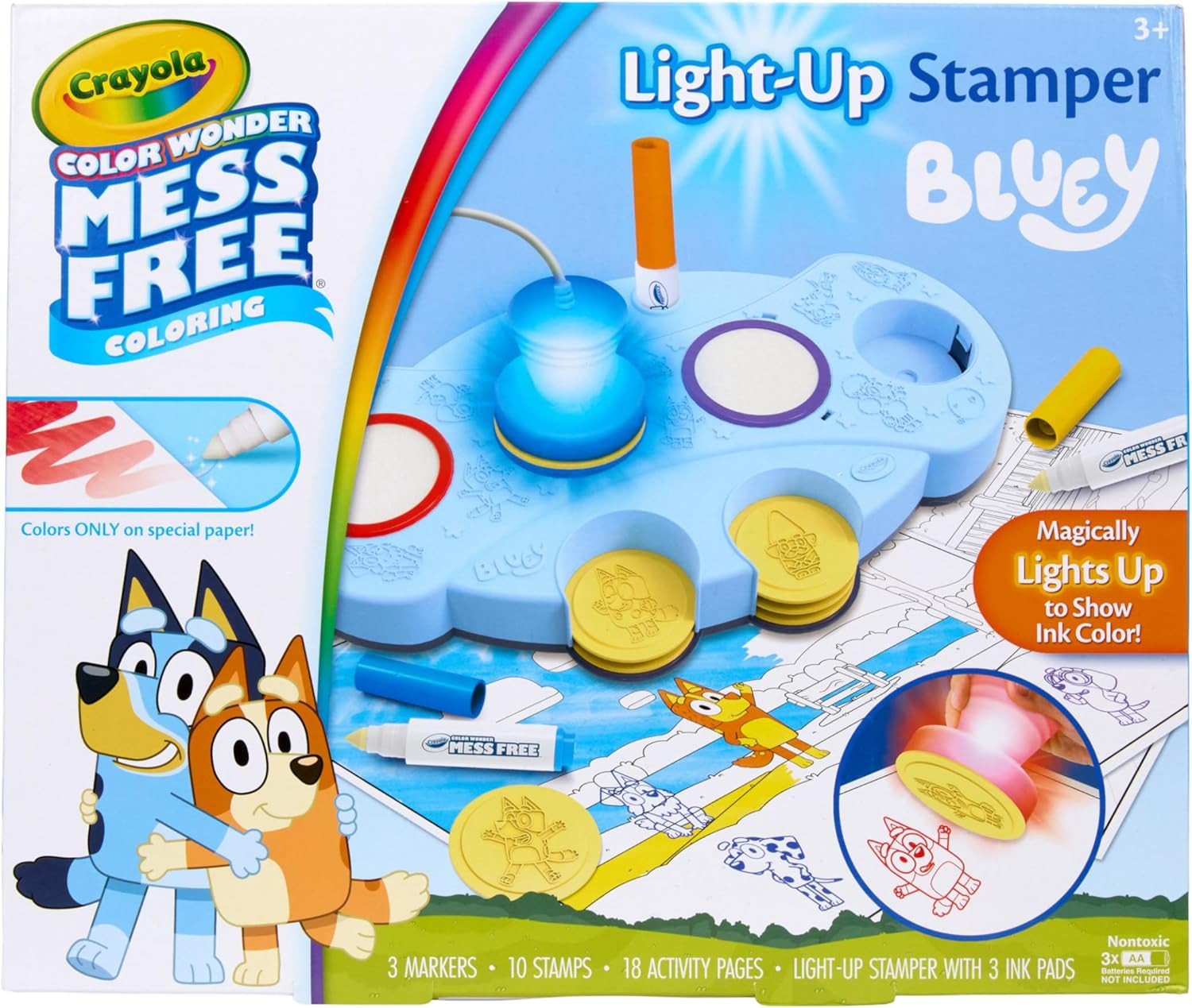 Magic Light up Bluey Stamper Art Set, Toddler Mess Free Coloring & Stamping Kit,