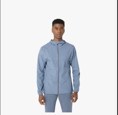 ASICS Men's Small Waterproof Jacket in Steel Blue & Carrier Grey - $110 2031C313