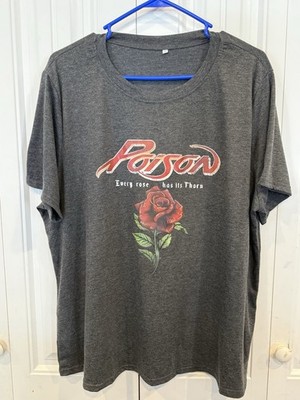 Poison Every Rose Has Its Thorn Graphic Print Gray 3XL women s T-Shirt