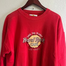 Vintage 90s Hard Rock Cafe Sweatshirt Mens XL Red Las Vegas Y2K Distress