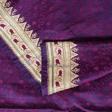 Sanskriti Vintage Purple Pure Satin Silk Saree Banarasi Brocade Hand-Woven 5 Yd