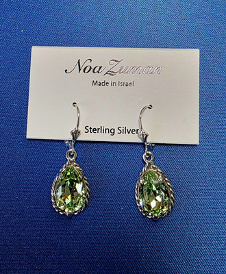 NOA ZUMAN  925 STERLING SILVER Faceted  Green Quartz Pearshape Earrings - New