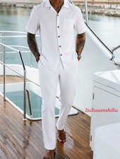 Mens Summer Track Suits 2 Piece Pants Sets Short Sleeve Sweatsuit Outfits