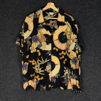 Clio II Shirt Women M Medium Black Floral Button Up Collared Short Sleeve Casual