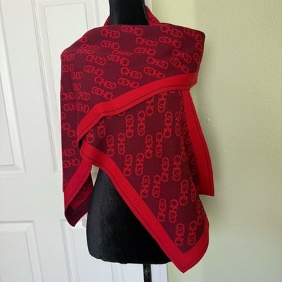NWT Jimmy Choo Monogram Wool Blend Knit Scarf burgundy/red