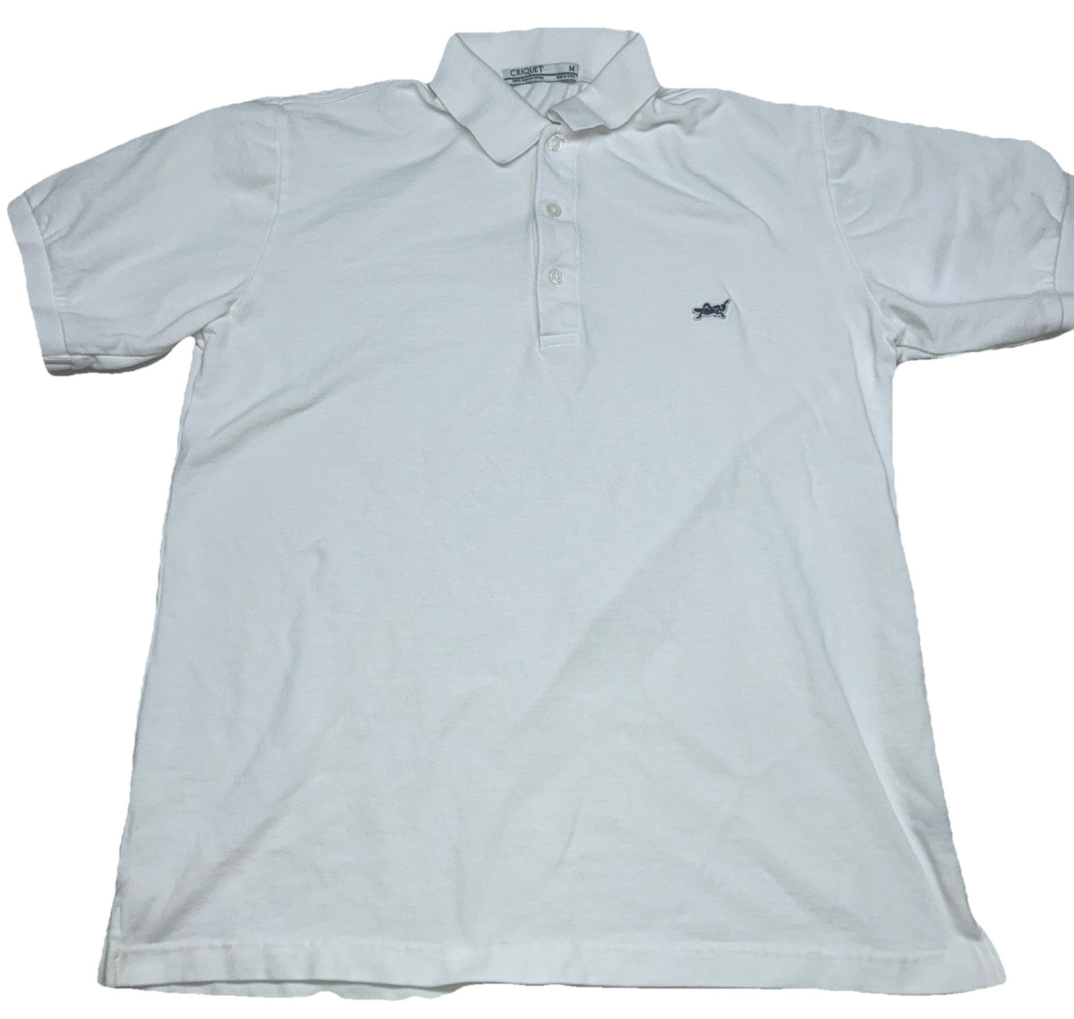 Criquet Men’s White Polo Made In USA Medium, Cricket Embroidered Patch, Cotton