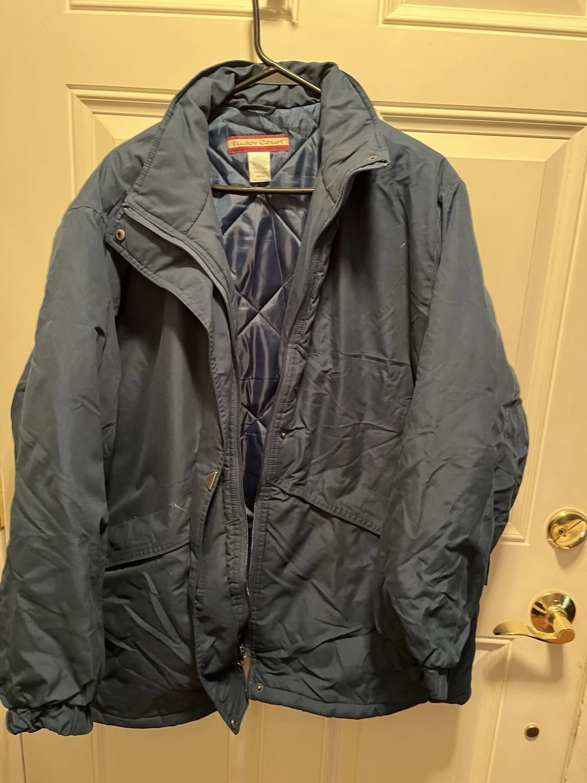 Tudor Court Men’s XL Winter Jacket Quilted Lined Blue Zip Up Insulated Coat