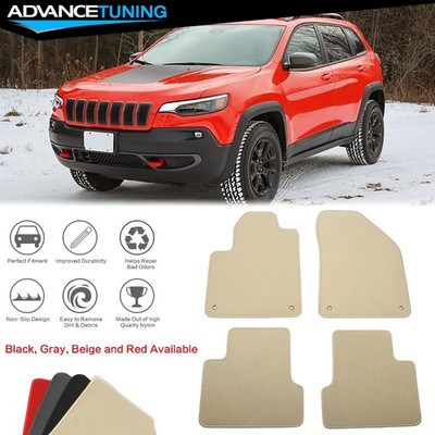Fits 14-23 Jeep Cherokee OE Style Nylon Front Rear Floor Mat Carpets 4PCS Beige