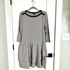 Lauren Ralph Lauren Black White Striped Drop Waist Ruffle Skirt Dress Preppy XL