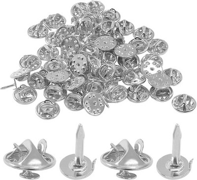 50 Pairs Silver Pin Backs, Replacement Butterfly Tie Tacks Locking Brooch Backs,