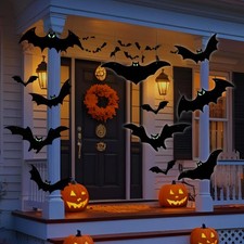 Hanging Bats Halloween Decorations Outdoor - 16 Pack 5 Different Size, Black